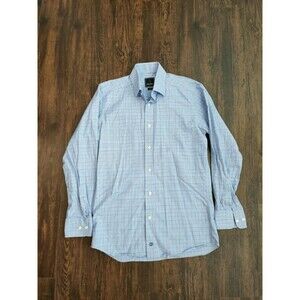 David Donahue Shirt Mens Sz 15 32/33 Long Sleeve Dress Trim Fit Plaid Blue Casua